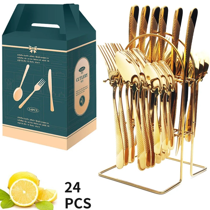 Hammer Pattern Flatware Set – 24 Pcs Knife Fork Spoon