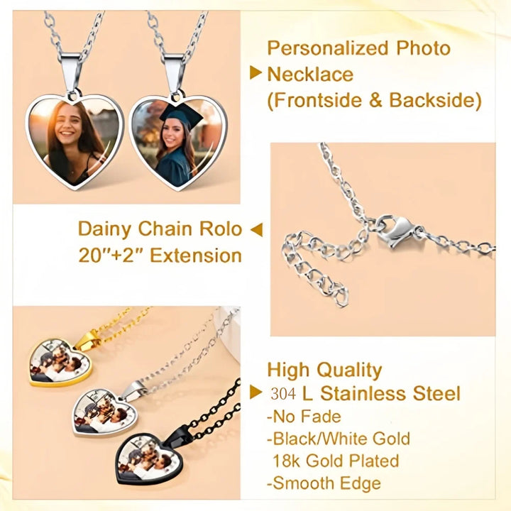 Personalized Heart Photo Necklace – Stainless Steel | Classic Women's Gift