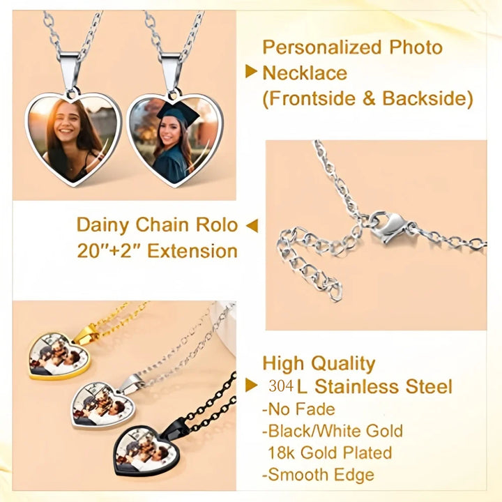Personalized Heart Photo Necklace – Stainless Steel | Classic Women's Gift