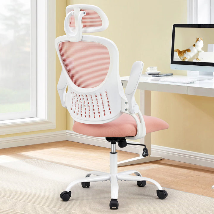 Ergonomic Office Chair with Mesh Backrest – Flip-Up Armrests, Adjustable Headrest, and Lumbar Support for Home Office Comfort