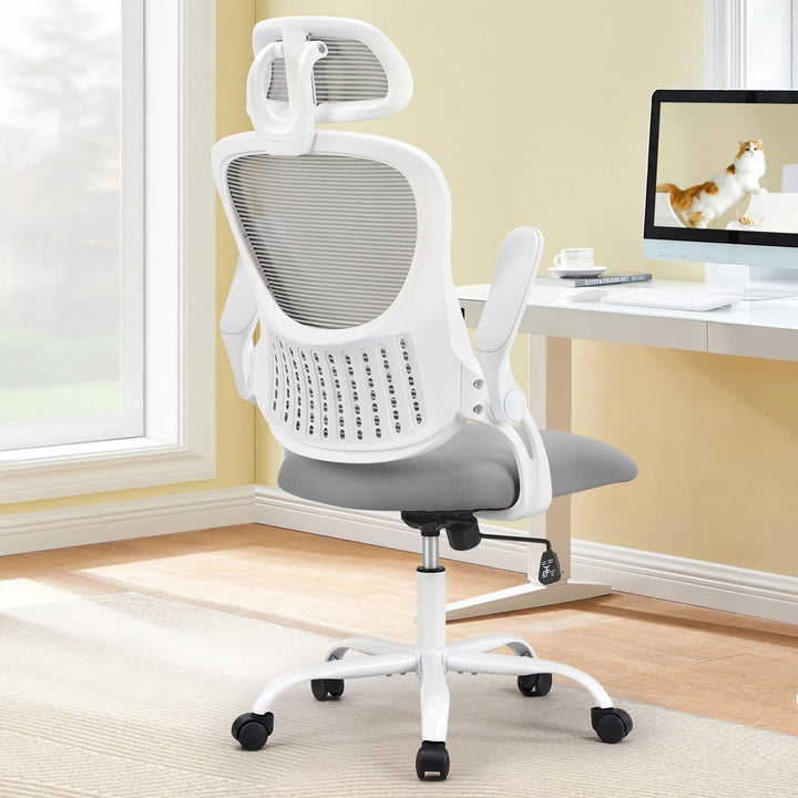 Ergonomic Office Chair with Mesh Backrest – Flip-Up Armrests, Adjustable Headrest, and Lumbar Support for Home Office Comfort