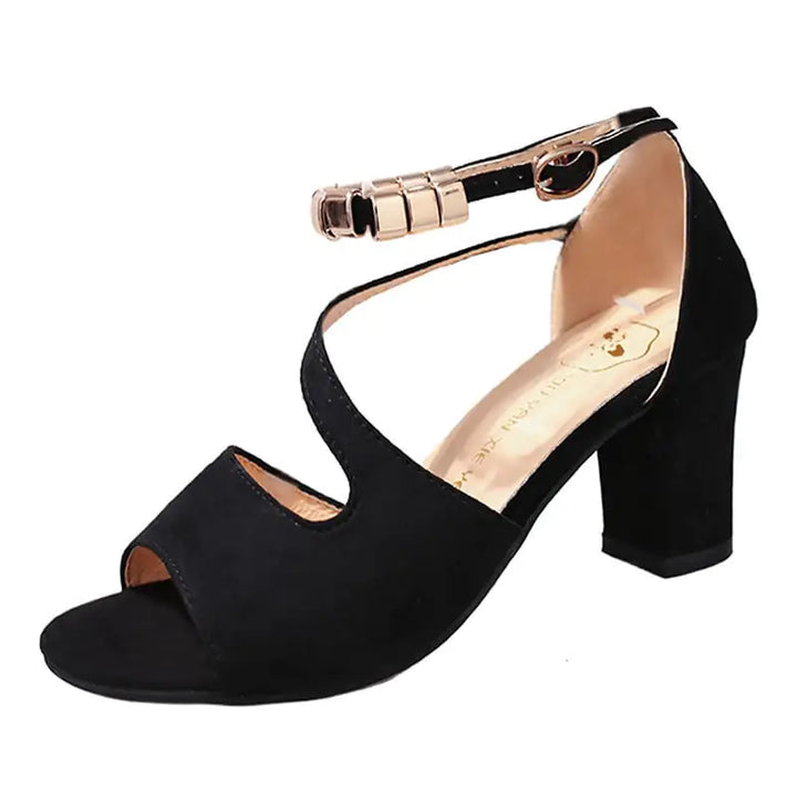 Women’s Fashion Block Heel Sandals – Mid Heel with Adjustable Buckle | Chic & Comfortable