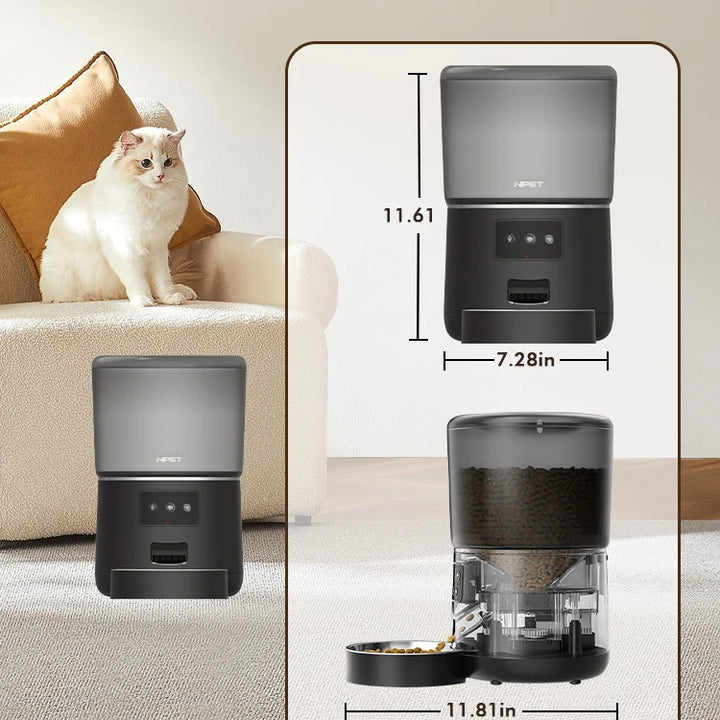 NPET 4L Automatic smart pet feeder for cats dogs multiple pets with stainless steel bowl Customize healthy food 1-9 portions