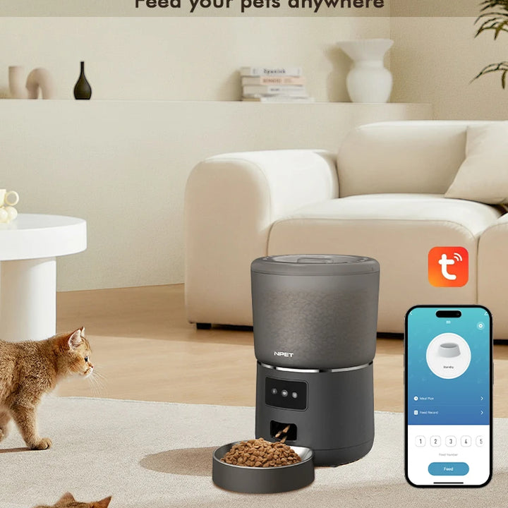 NPET 4L Automatic smart pet feeder for cats dogs multiple pets with stainless steel bowl Customize healthy food 1-9 portions