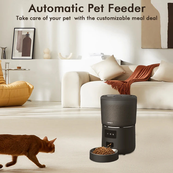 NPET 4L Automatic smart pet feeder for cats dogs multiple pets with stainless steel bowl Customize healthy food 1-9 portions