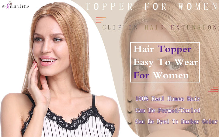 S-noilite 8x11cm Human Hair Toppers Hand-woven Single Knot Women Topper Natural Hair Wigs With Bangs Center Part Lace Hairpiece