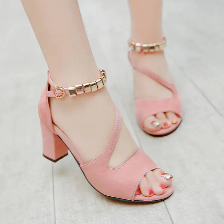 Women’s Fashion Block Heel Sandals – Mid Heel with Adjustable Buckle | Chic & Comfortable