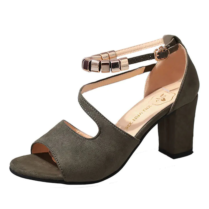 Women’s Fashion Block Heel Sandals – Mid Heel with Adjustable Buckle | Chic & Comfortable