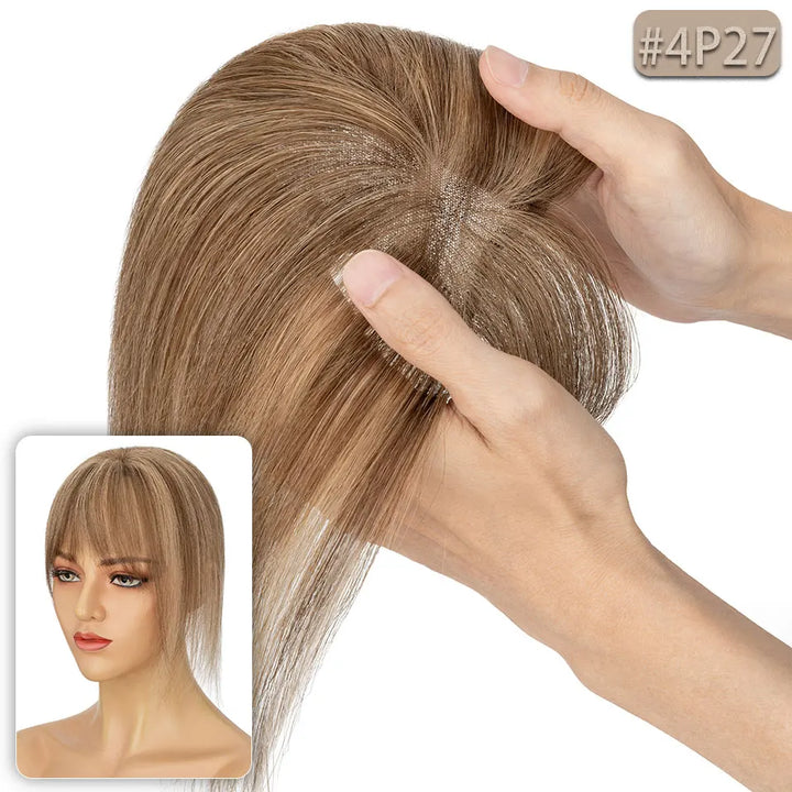 S-noilite 8x11cm Human Hair Toppers Hand-woven Single Knot Women Topper Natural Hair Wigs With Bangs Center Part Lace Hairpiece