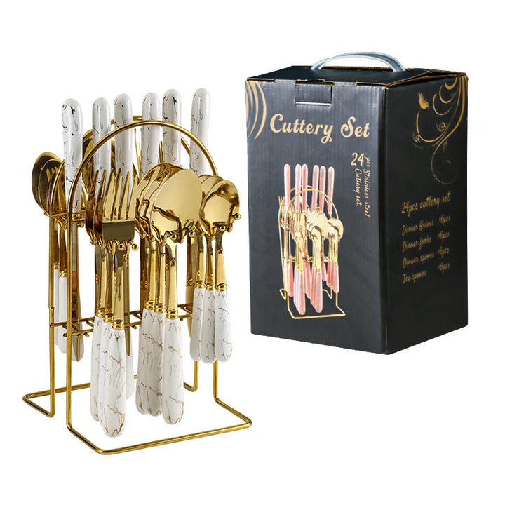 Hammer Pattern Flatware Set – 24 Pcs Knife Fork Spoon