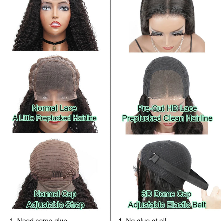 Water Wave Glueless Wig Pre-Cut Lace Wig 180% Pre-Plucked Natural Wave Wear Go Glueless Curly Human Hair Wigs For Women