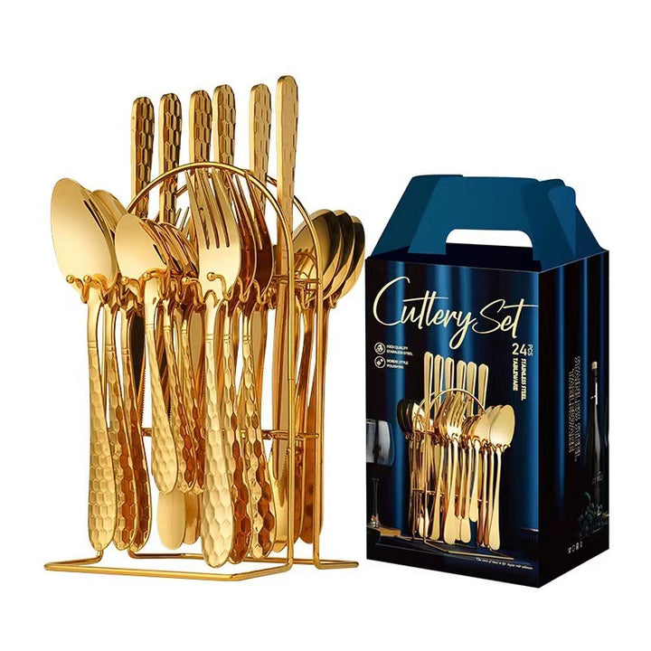 Hammer Pattern Flatware Set – 24 Pcs Knife Fork Spoon