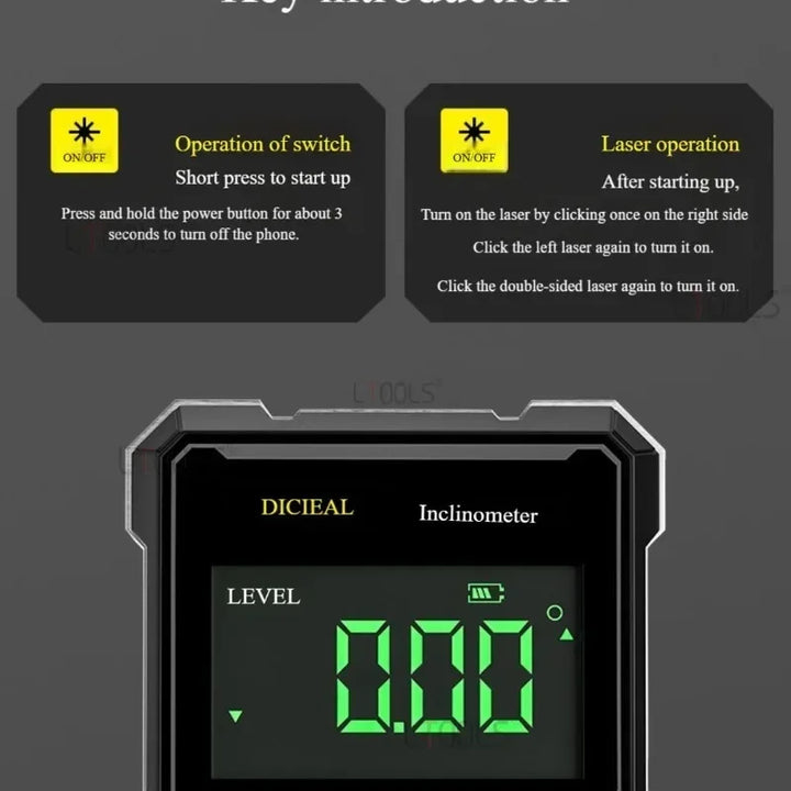 Rechargable Magnetic Digital Laser Inclinometer Multifunctional Electronic Digital Protractor Slope Horizontal Measuring Tools