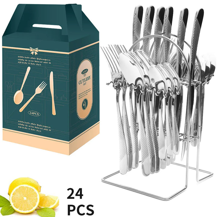 Hammer Pattern Flatware Set – 24 Pcs Knife Fork Spoon