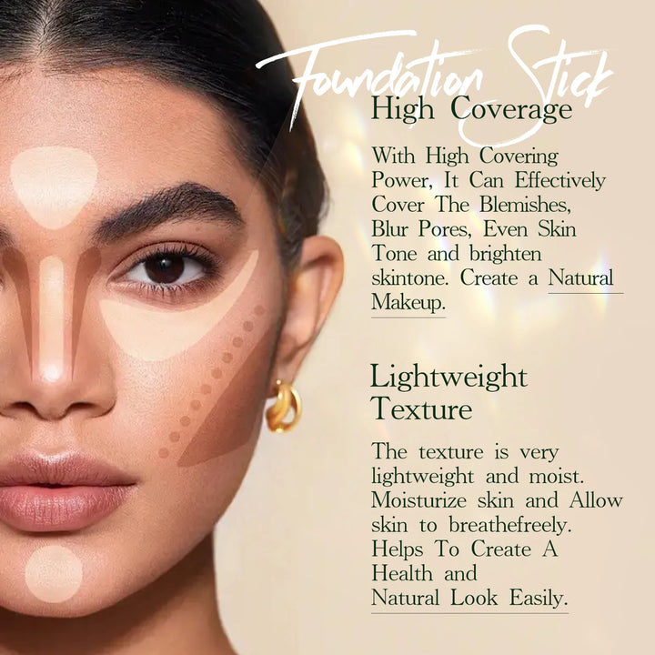 Foundation Stick - Matte Finish, Blendable Cream Formula with Natural Glow, Long-Lasting, Waterproof, Easy-to-Use Makeup