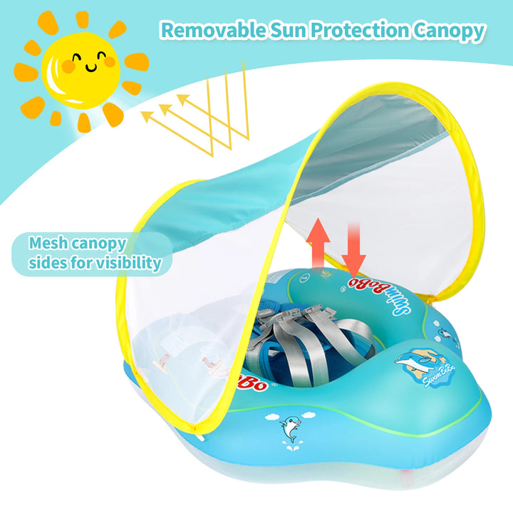 Swimbobo New Upgrade Baby Swimming Pool Float With Canopy Inflatable Infant Floating Ring Kids Swim Circle Bathing Summer Toys