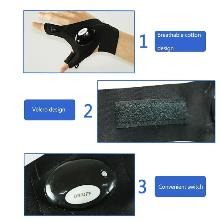 LED Flashlight Gloves – Waterproof Fingerless Gloves for Running, Cycling, Fishing & Camping