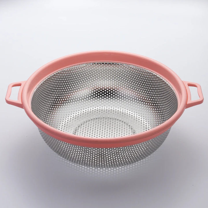 Stainless Steel Strainer with Handles and Feet – Green Mesh for Pasta, Fruits, Vegetables, and Greens