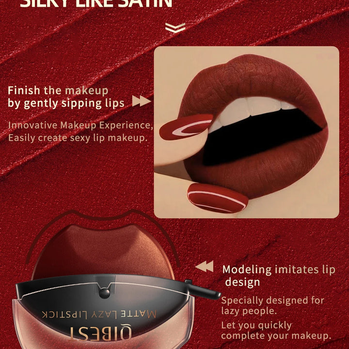 Lip-shaped lipstick seal Sip into makeup lazy blush lipstick Matte makeup effect Moisturizing lip gloss Waterproof non-stick cup
