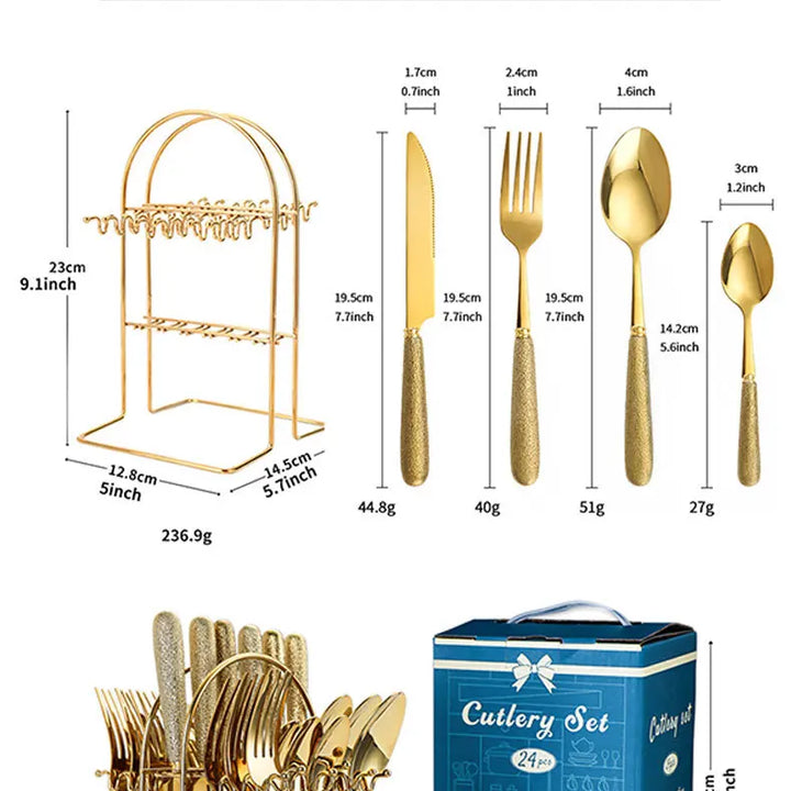 Hammer Pattern Flatware Set – 24 Pcs Knife Fork Spoon