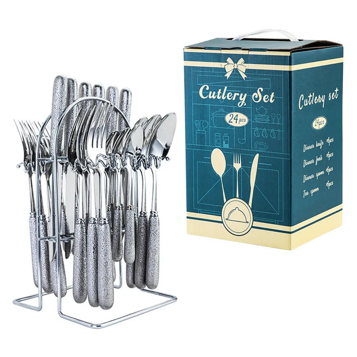 Hammer Pattern Flatware Set – 24 Pcs Knife Fork Spoon