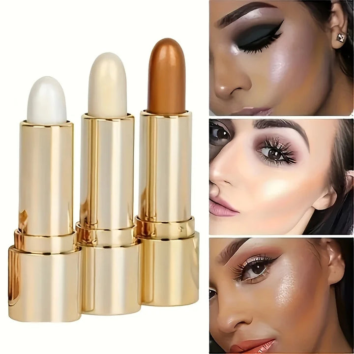 1pc/3pcs/Highlight And Contour Stick, Side Shadow Face Concealer Highlighter Stick, Golden Tube Pearl Shimmering Concealer Stick