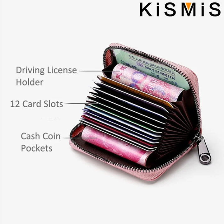 Unisex Genuine Leather Card Holder – Compact with Zipper