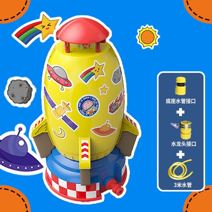 Cartoon Rocket Launcher Water Pressure Lift Sprinkler Ejection Lawn Waterfall Spray Game Summer Outdoor Interactive Toy