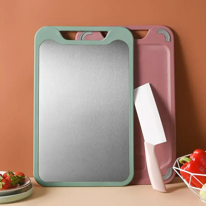 Double-Sided Cutting Board – Stainless Steel and Plastic, Multifunctional for Meats, Vegetables, and Fruits