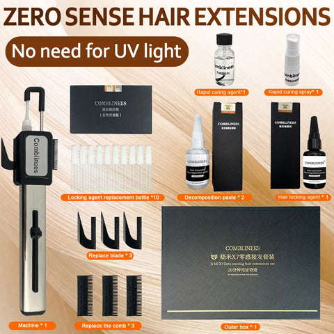 Comblinees Salon Grade Hair Extension Tool Set Fast Curing Agent for Comb Line System No Trace Extensions Easy Application Kits