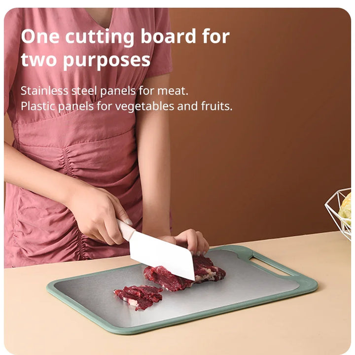 Double-Sided Cutting Board – Stainless Steel and Plastic, Multifunctional for Meats, Vegetables, and Fruits