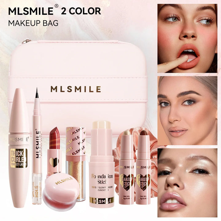 Face Makeup Set Portable Travel Size Lip Mud Mascara Blush Eyeliner Eyeshadow Contour Stick Highlighter Foundation Eyebrow Pen