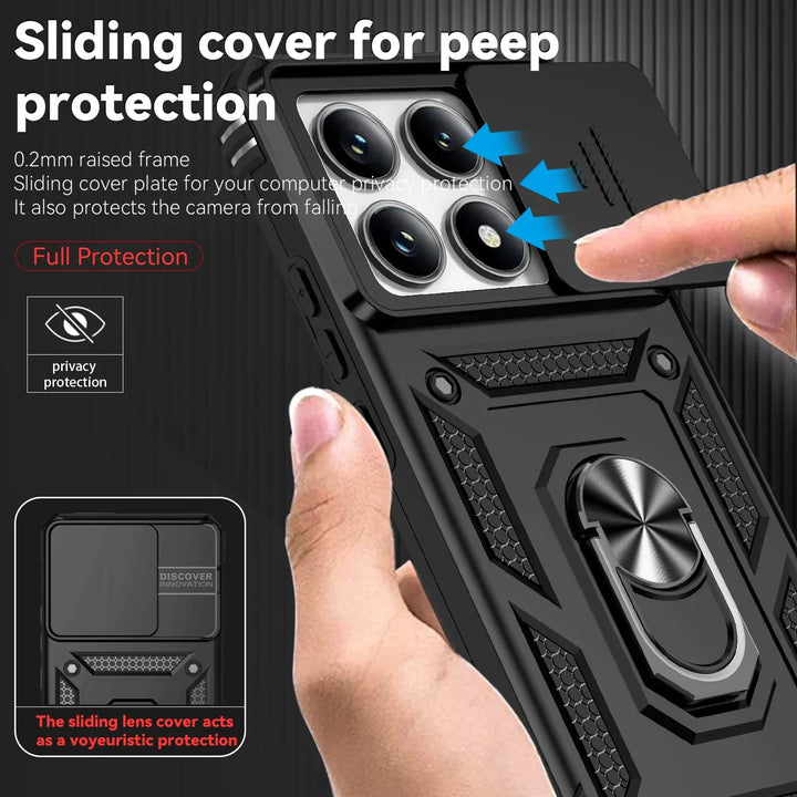 For Xiaomi 14T Pro Case Car Magnetic Ring Stand Rotating Slide Camera Lens Military Grade Armor Shockproof Cover for Xiaomi 14T