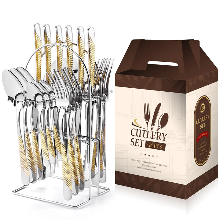 Hammer Pattern Flatware Set – 24 Pcs Knife Fork Spoon