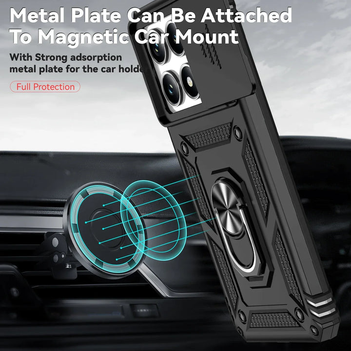 For Xiaomi 14T Pro Case Car Magnetic Ring Stand Rotating Slide Camera Lens Military Grade Armor Shockproof Cover for Xiaomi 14T