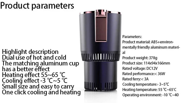 2-in-1 Smart Cooling Heating Car Cup Holder Intelligent Hot and Cold Cup Holder Mini Car Refrigerator Office Cooling and Heating
