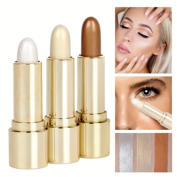 1pc/3pcs/Highlight And Contour Stick, Side Shadow Face Concealer Highlighter Stick, Golden Tube Pearl Shimmering Concealer Stick