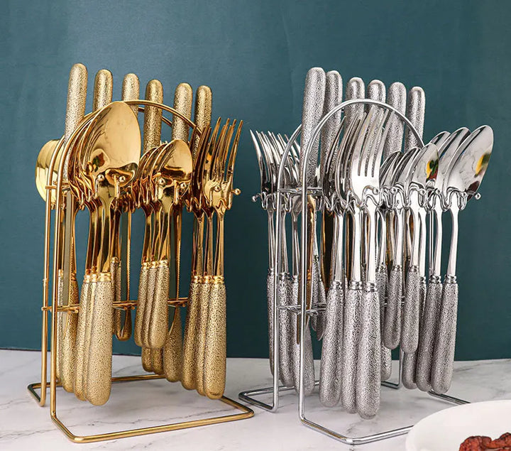 Hammer Pattern Flatware Set – 24 Pcs Knife Fork Spoon