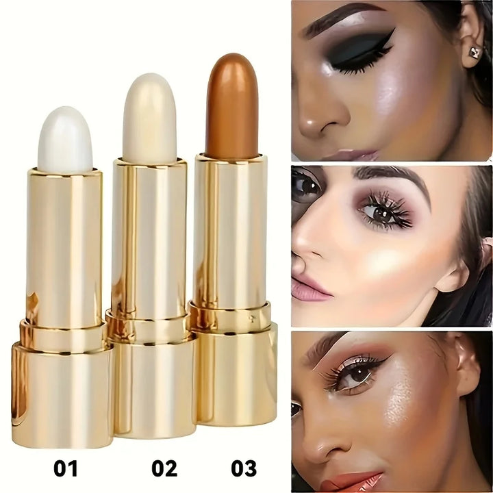 1pc/3pcs/Highlight And Contour Stick, Side Shadow Face Concealer Highlighter Stick, Golden Tube Pearl Shimmering Concealer Stick