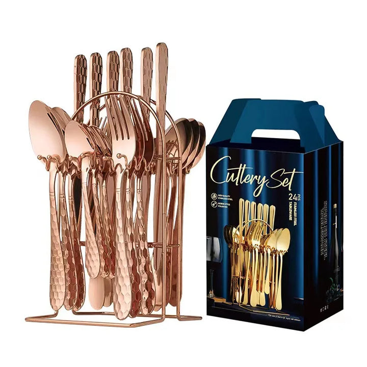 Hammer Pattern Flatware Set – 24 Pcs Knife Fork Spoon
