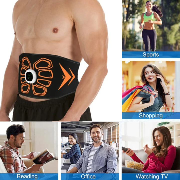 Electric Muscle Stimulator EMS Abdominal Toning Belt Smart Muscle Toner USB Recharge Body Slimming Belts Home Fitness Massager