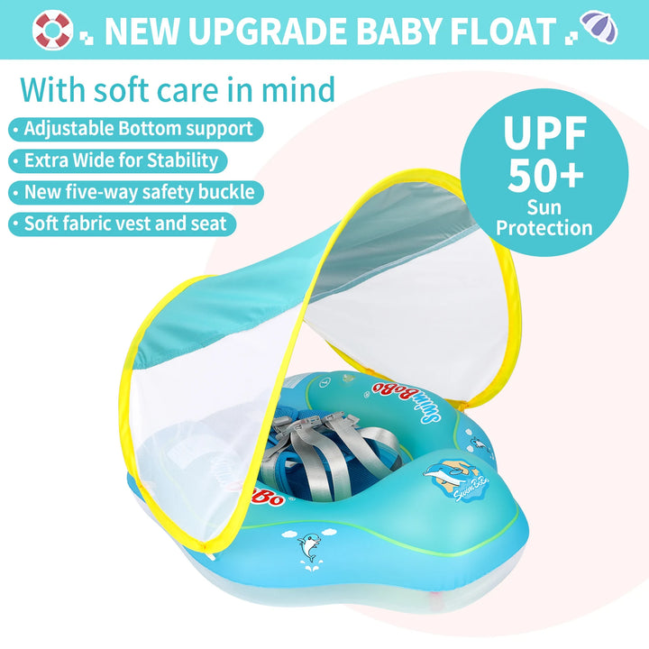 Swimbobo New Upgrade Baby Swimming Pool Float With Canopy Inflatable Infant Floating Ring Kids Swim Circle Bathing Summer Toys