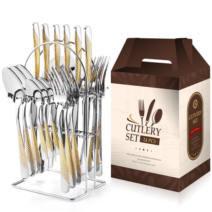 Hammer Pattern Flatware Set – 24 Pcs Knife Fork Spoon