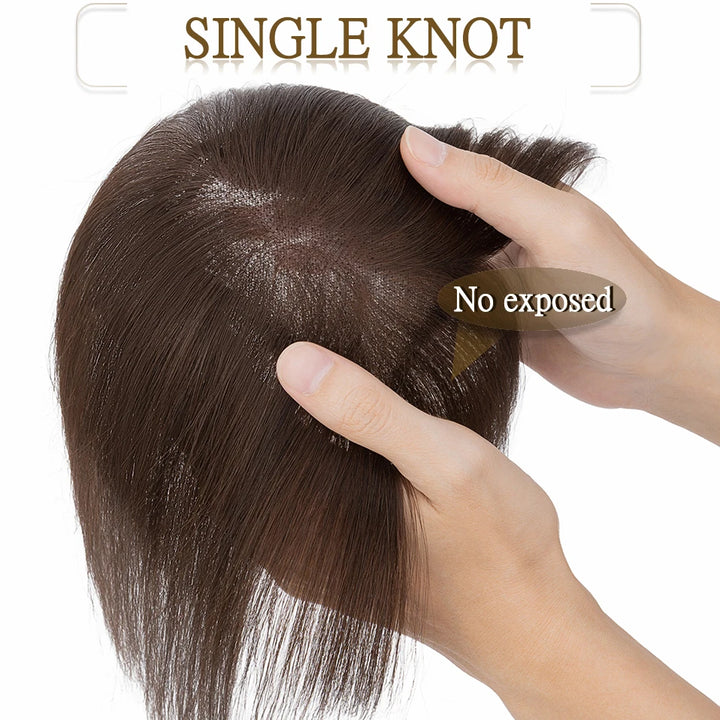 S-noilite 8x11cm Human Hair Toppers Hand-woven Single Knot Women Topper Natural Hair Wigs With Bangs Center Part Lace Hairpiece