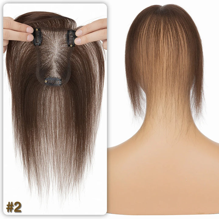 S-noilite 8x11cm Human Hair Toppers Hand-woven Single Knot Women Topper Natural Hair Wigs With Bangs Center Part Lace Hairpiece