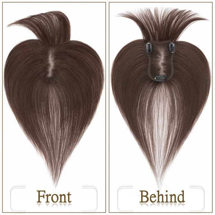 S-noilite 8x11cm Human Hair Toppers Hand-woven Single Knot Women Topper Natural Hair Wigs With Bangs Center Part Lace Hairpiece