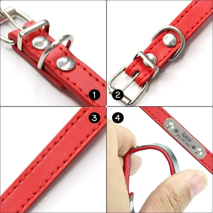 Custom Leather Collar for Dogs and Cats – Padded Comfort with Engraved Name & Phone Number