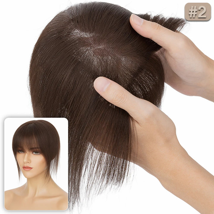 S-noilite 8x11cm Human Hair Toppers Hand-woven Single Knot Women Topper Natural Hair Wigs With Bangs Center Part Lace Hairpiece