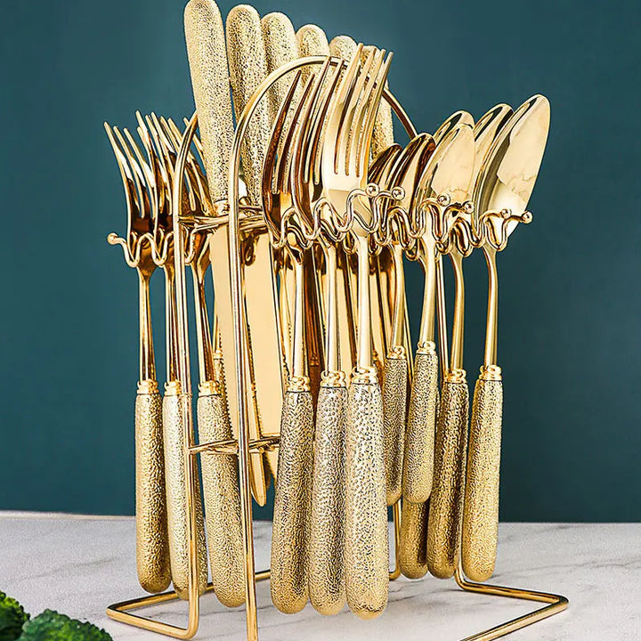 Hammer Pattern Flatware Set – 24 Pcs Knife Fork Spoon