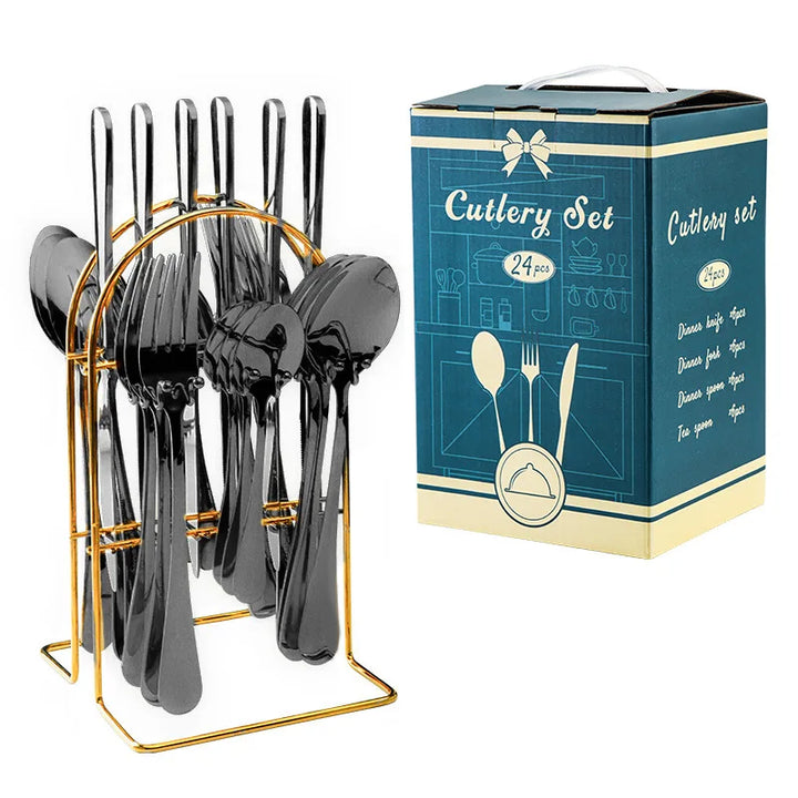 Hammer Pattern Flatware Set – 24 Pcs Knife Fork Spoon